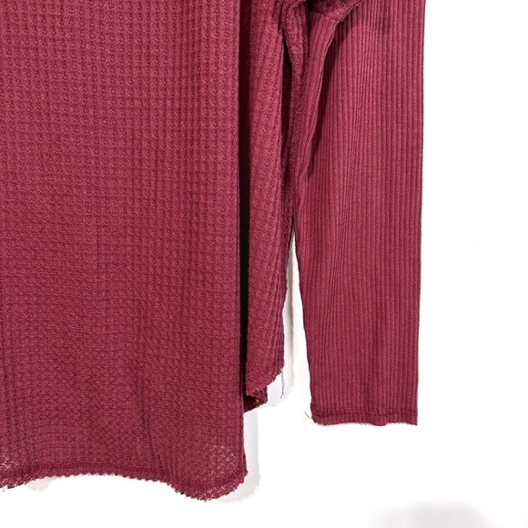 Gibsonlook Mixed Rib Waffle Knit Henley Top In Burgundy Women’s Size M NEW - Picture 6 of 11